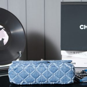 24S Flap Bag 25.5cm Blue Quilted Denim