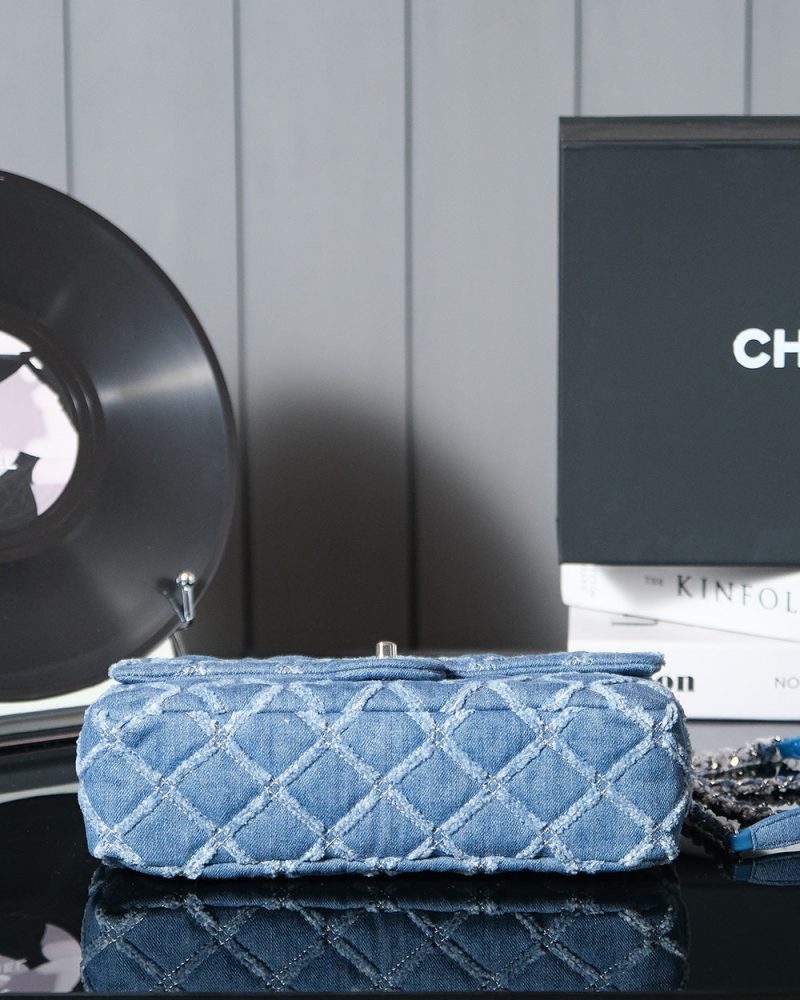 24S Flap Bag 25.5cm Blue Quilted Denim