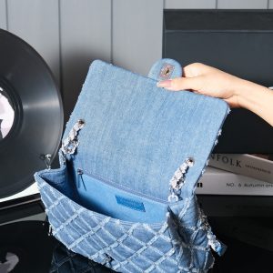 24S Flap Bag 25.5cm Blue Quilted Denim