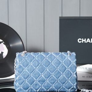 24S Flap Bag 25.5cm Blue Quilted Denim