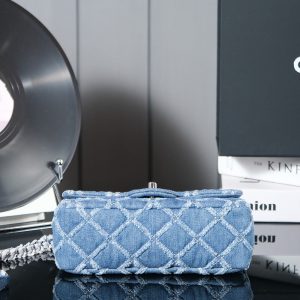 24S Flap Bag 20cm Blue Quilted Denim