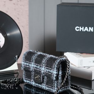 img_8e603200_20241029_i1730209120_9953_1_jpg 24K Flap Bag 20cm Blue Black Stripe Tweed