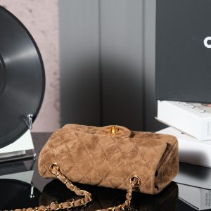 Classic Flap Bag 20cm Brown Suede Gold Hardware