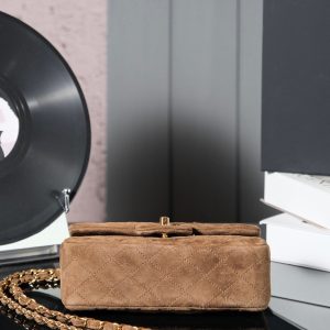 Classic Flap Bag 20cm Brown Suede Gold Hardware