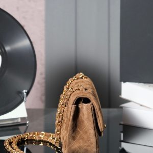 Classic Flap Bag 20cm Brown Suede Gold Hardware