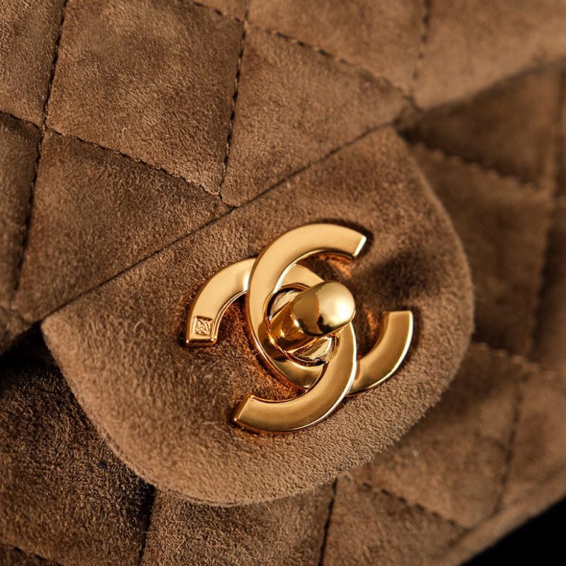 Classic Flap Bag 20cm Brown Suede Gold Hardware