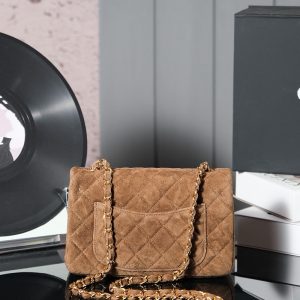 Classic Flap Bag 20cm Brown Suede Gold Hardware