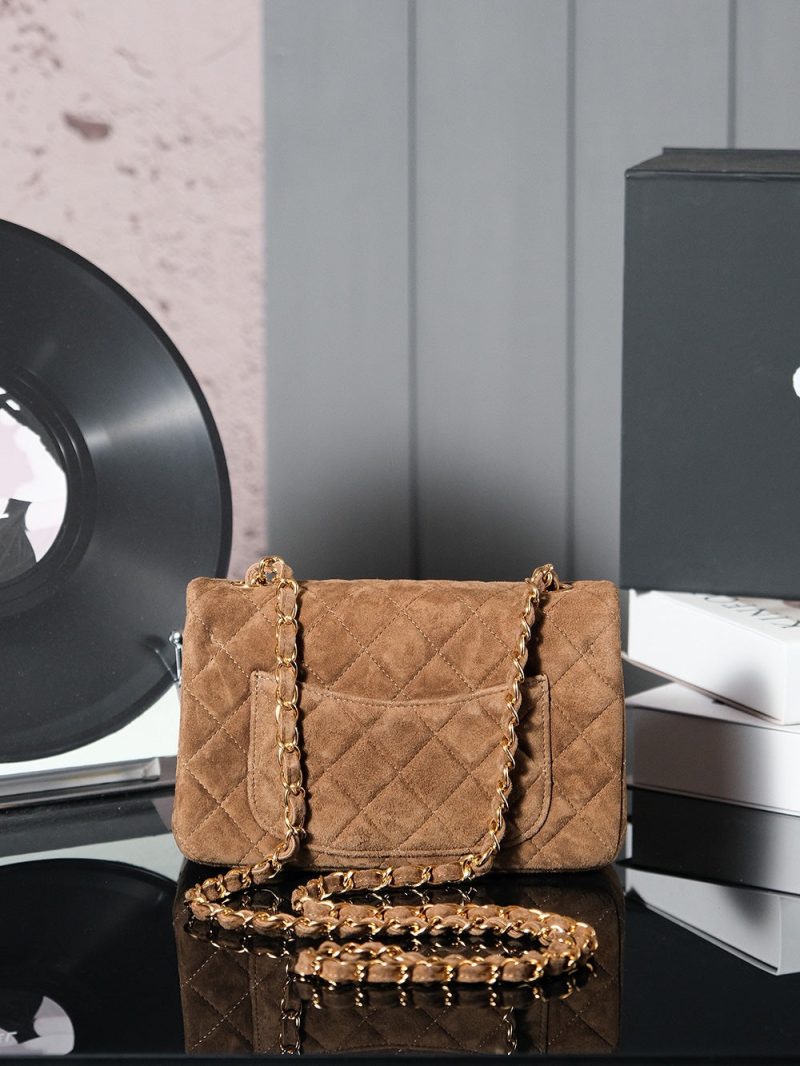 Classic Flap Bag 20cm Brown Suede Gold Hardware