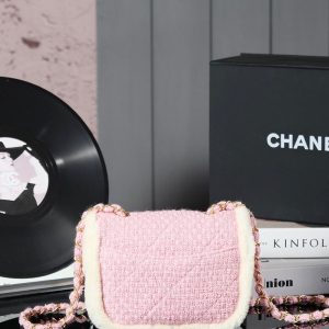 CC 24N Flap Bag 20cm Pink Beige Tweed Sherling