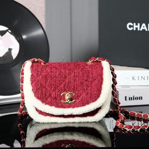 img_8e603200_20241117_i1731821153_2236_8_jpg CC 24N Flap Bag 20cm Red Beige Tweed Sherling