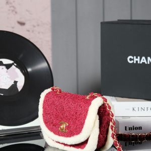 CC 24N Flap Bag 20cm Red Beige Tweed Sherling