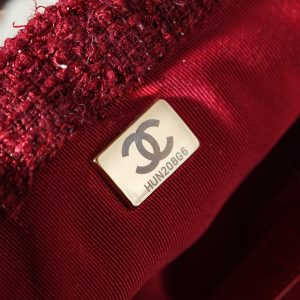 CC 24N Flap Bag 20cm Red Beige Tweed Sherling