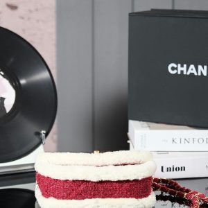 CC 24N Flap Bag 20cm Red Beige Tweed Sherling