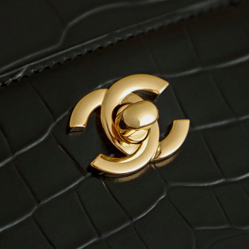 Chanel 25 Crocodile-embossed 40cm Bag Black Cowhide 322959