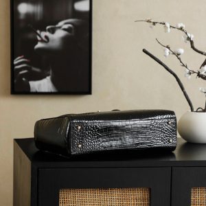 Chanel 25 Crocodile-embossed 40cm Bag Black Cowhide 322959