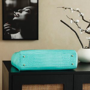 Chanel 25 Crocodile-embossed 40cm Bag Turquoise Cowhide 322961