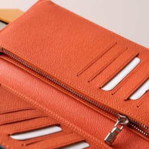 LV BRAZZA Wallet Orange Taiga Leather & Monogram Eclipse Canvas 180048