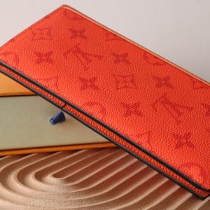 LV BRAZZA Wallet Orange Taiga Leather & Monogram Eclipse Canvas 180048