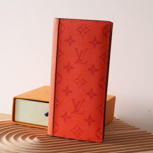 LV BRAZZA Wallet Orange Taiga Leather & Monogram Eclipse Canvas 180048