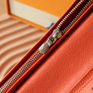 LV BRAZZA Wallet Orange Taiga Leather & Monogram Eclipse Canvas 180048