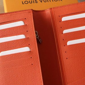 LV BRAZZA Wallet Orange Taiga Leather & Monogram Eclipse Canvas 180048
