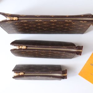 LV Trio Toilet Pouch Brown Monogram Canvas Cowhide 247994