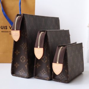 LV Trio Toilet Pouch Brown Monogram Canvas Cowhide 247994