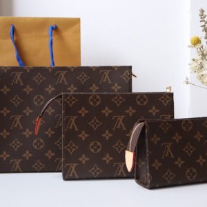 LV Trio Toilet Pouch Brown Monogram Canvas Cowhide 247994