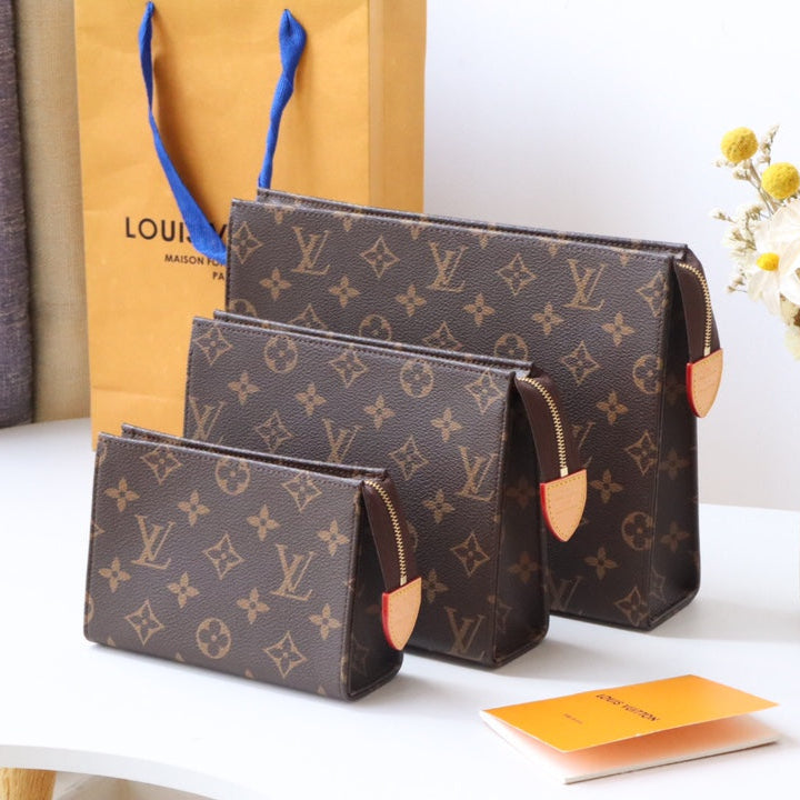 LV Trio Toilet Pouch Brown Monogram Canvas Cowhide 247994