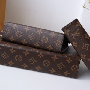 LV Trio Toilet Pouch Brown Monogram Canvas Cowhide 247994