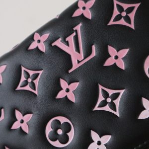 LV × TM Zippy Wallet 19.5cm Black Pink Monogram Embossed Lambskin GHW