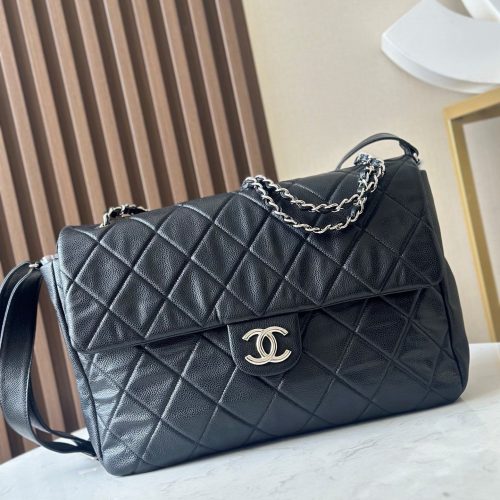 CC Messenger Weekender Flap Tote Bag Black Caviar SHW