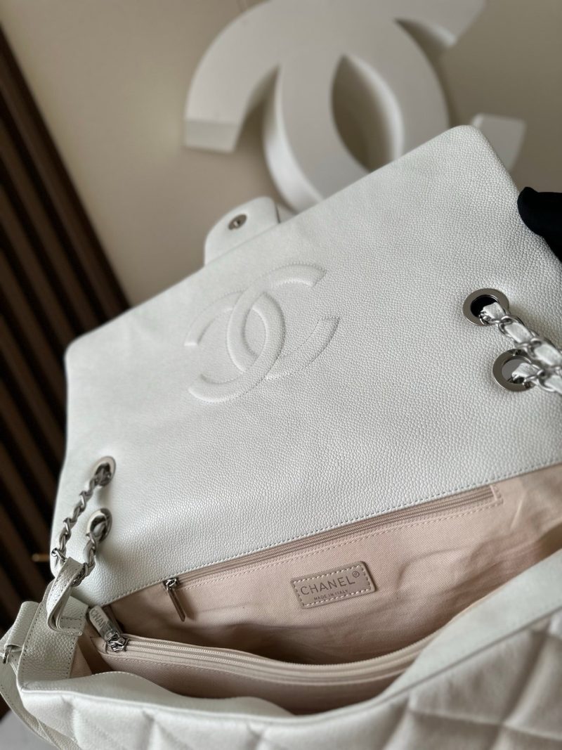 CC Messenger Weekender Flap Tote Bag White Caviar SHW