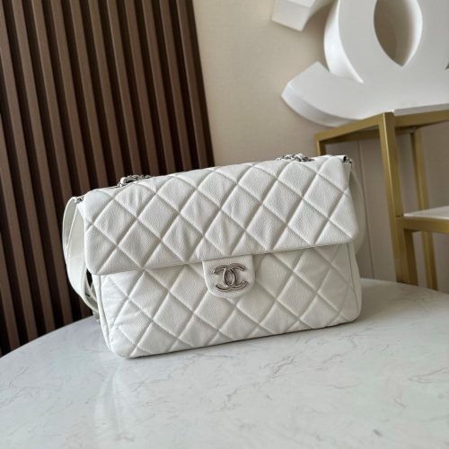 CC Messenger Weekender Flap Tote Bag White Caviar SHW