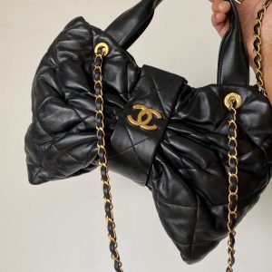 CC 25 AW Mini Bow Bag 38cm Black Shiny Lambskin