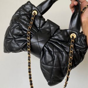 CC 25 AW Mini Bow Bag 38cm Black Shiny Lambskin