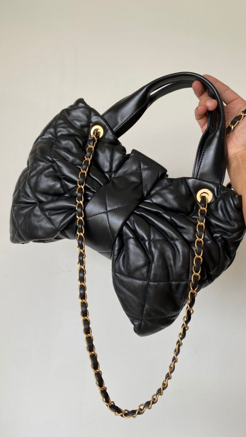 CC 25 AW Mini Bow Bag 38cm Black Shiny Lambskin