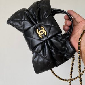CC 25 AW Mini Bow Bag 26.5cm Black Shiny Lambskin