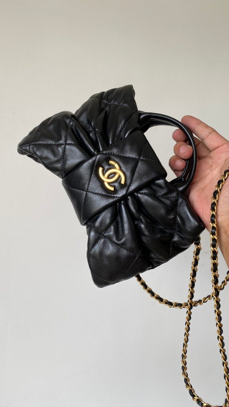 CC 25 AW Mini Bow Bag 26.5cm Black Shiny Lambskin