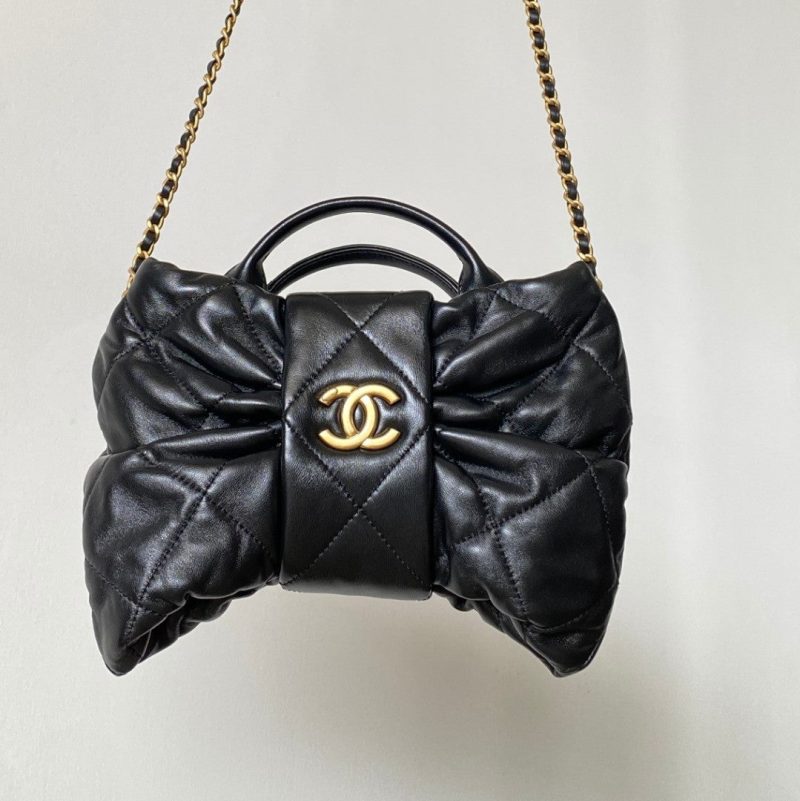 CC 25 AW Mini Bow Bag 26.5cm Black Shiny Lambskin