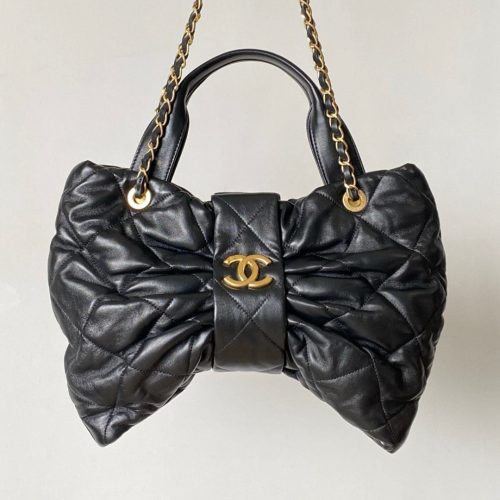 CC 25 AW Mini Bow Bag 38cm Black Shiny Lambskin