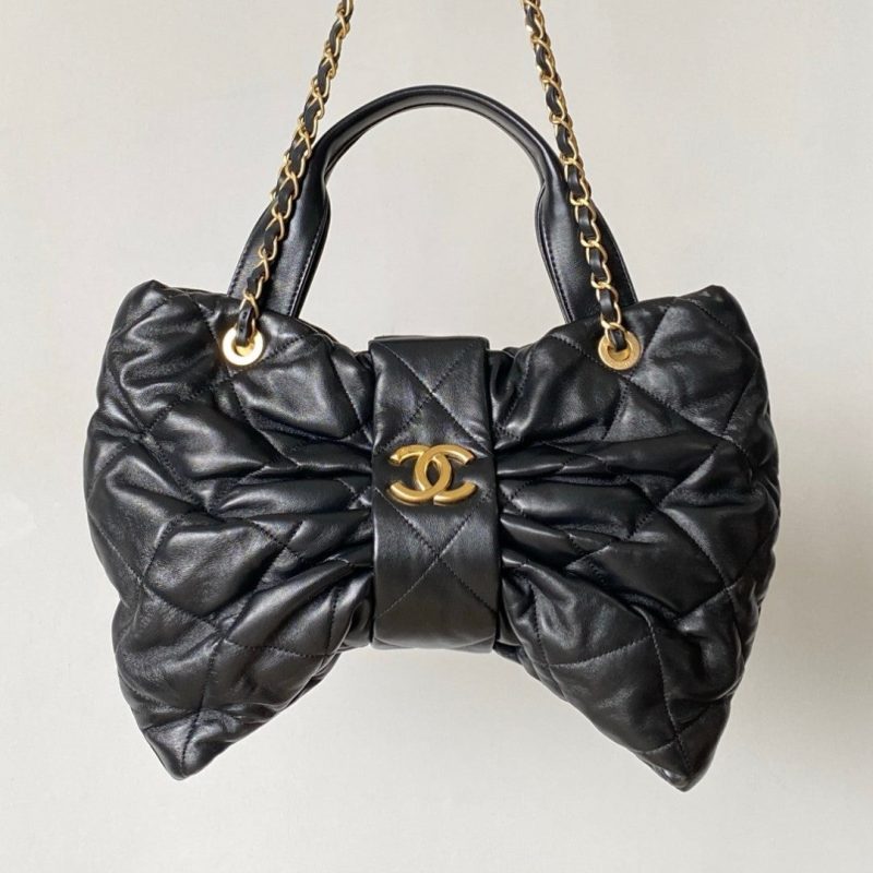 CC 25 AW Mini Bow Bag 38cm Black Shiny Lambskin