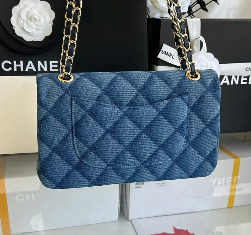 MINI FLAP BAG 20 IN CLASSIC BLUE DENIM GOLD HARDWARE