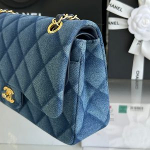 MINI FLAP BAG 20 IN CLASSIC BLUE DENIM GOLD HARDWARE