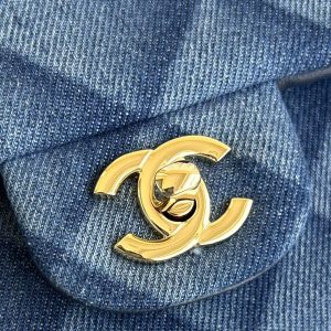 MINI FLAP BAG 20 IN CLASSIC BLUE DENIM GOLD HARDWARE