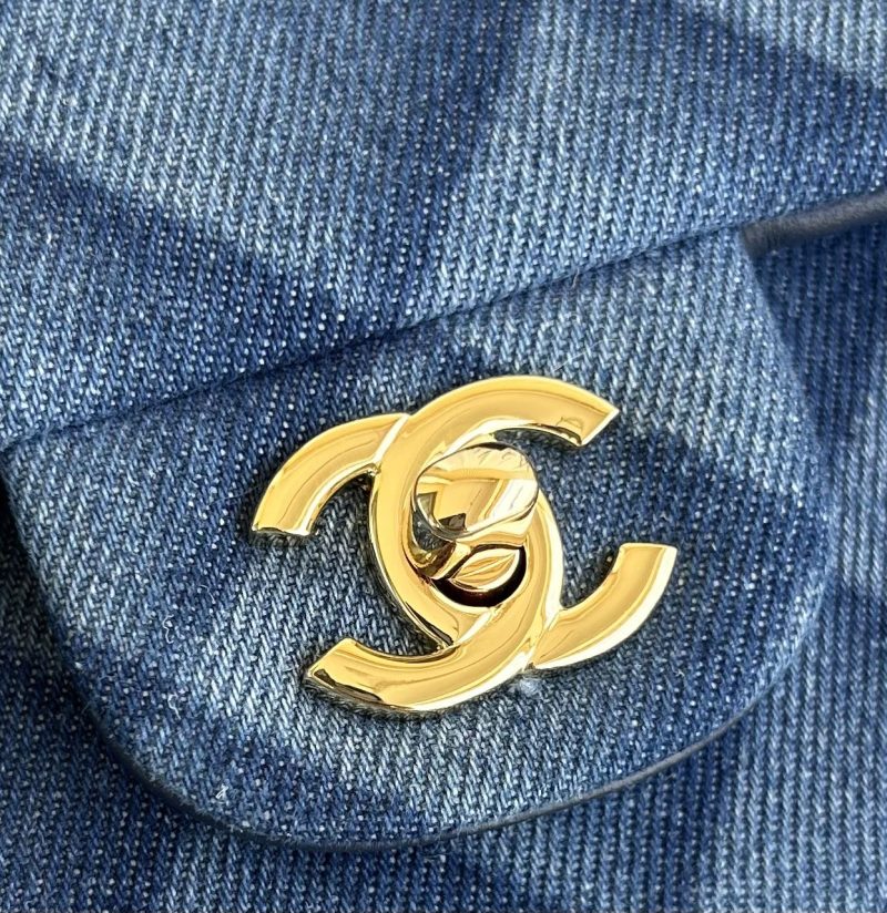 MINI FLAP BAG 20 IN CLASSIC BLUE DENIM GOLD HARDWARE