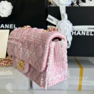 MINI FLAP BAG 20 IN LIGHT PINK TWEED GOLD HARDWARE