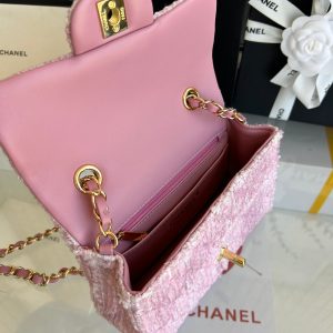 MINI FLAP BAG 20 IN LIGHT PINK TWEED GOLD HARDWARE