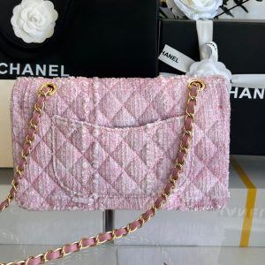 MEDIUM FLAP BAG 25 IN LIGHT PINK TWEED GOLD HARDWARE