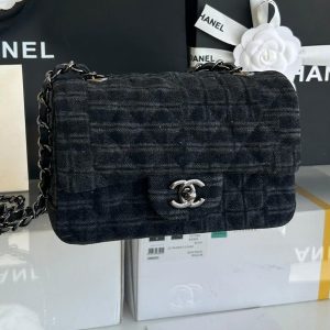 img_b4a5a2ed_20241023_i1729663400_8812_0_jpg SMALL FLAP BAG 20 IN BLACK DENIM AND CALFSKIN LINING SILVER HARDWARE